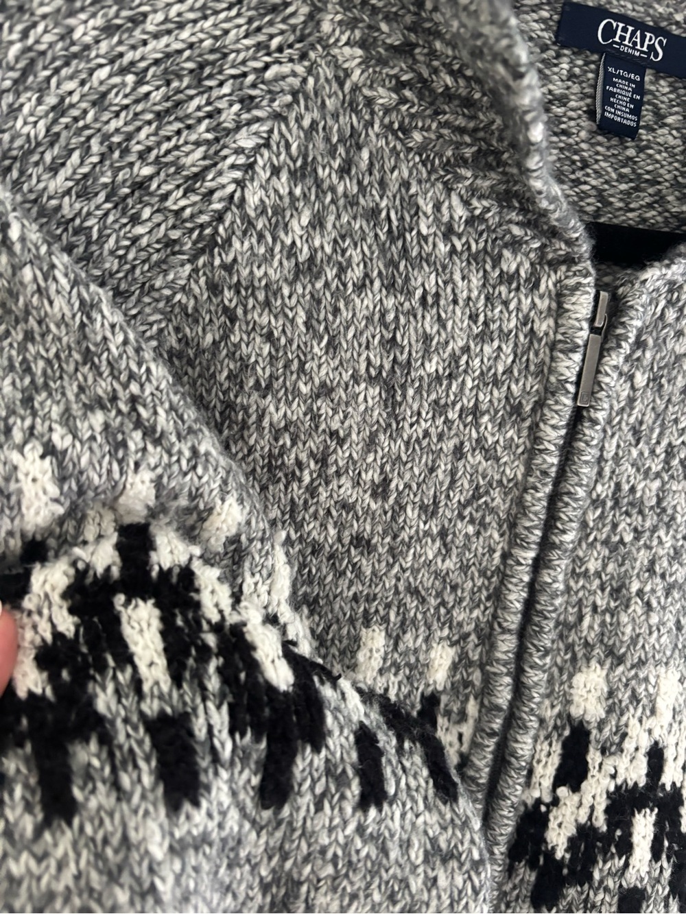 Chaps Grey Fair Isle Full-Zip Knit Cardigan Sweater - Picture 5 of 7